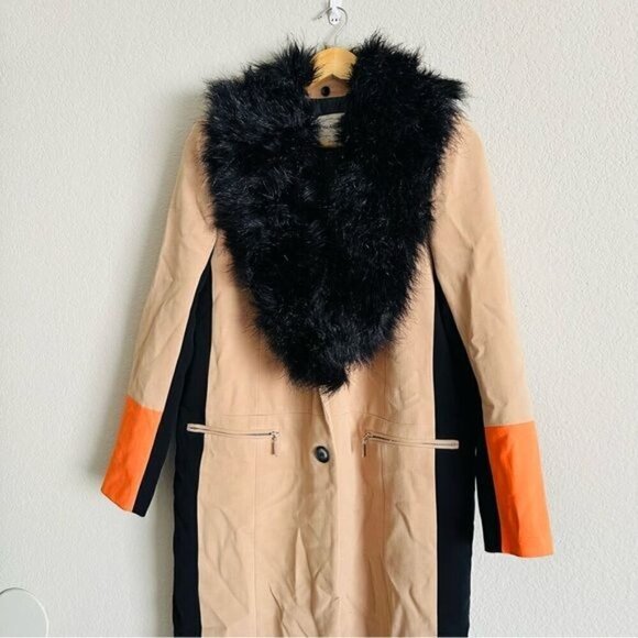 River Island Rare Hard to find Color block Tan mobwife Trench coat size 8 - Picture 5 of 10